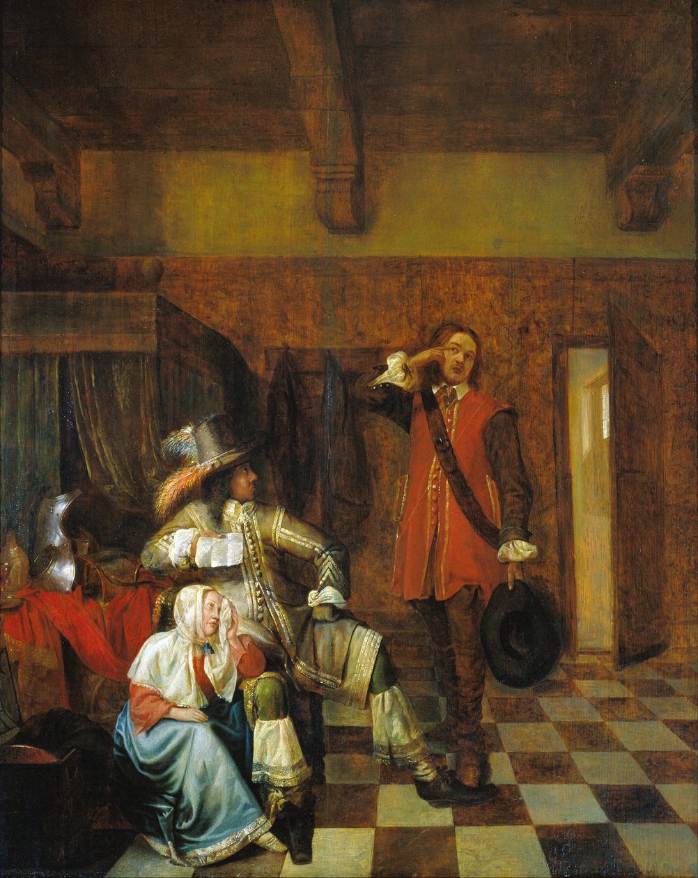 حامل الأخبار السيئة - حامل الأخبار السيئة - هوش ، بيتر ، دي (1629-1684) - ج. 1655 - زيت على خشب - 67.8x56 سم - المتحف الوطني للفنون دي كاتالونيا ، برشلونة بواسطة بيتر دي هوش