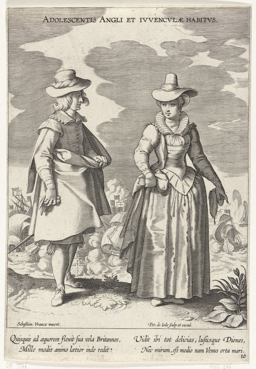 Paar ، وضع gekleed volgens de Engelse ، كاليفورنيا. 1610 عادات المراهقين الإنجليزية والإنجليزية (العنوان على الكائن) Kostuums uit verschiedelden Landen (عنوان السلسلة) Ornaments of Various Nations (عنوان السلسلة) بواسطة بيتر دي جود (أنا)