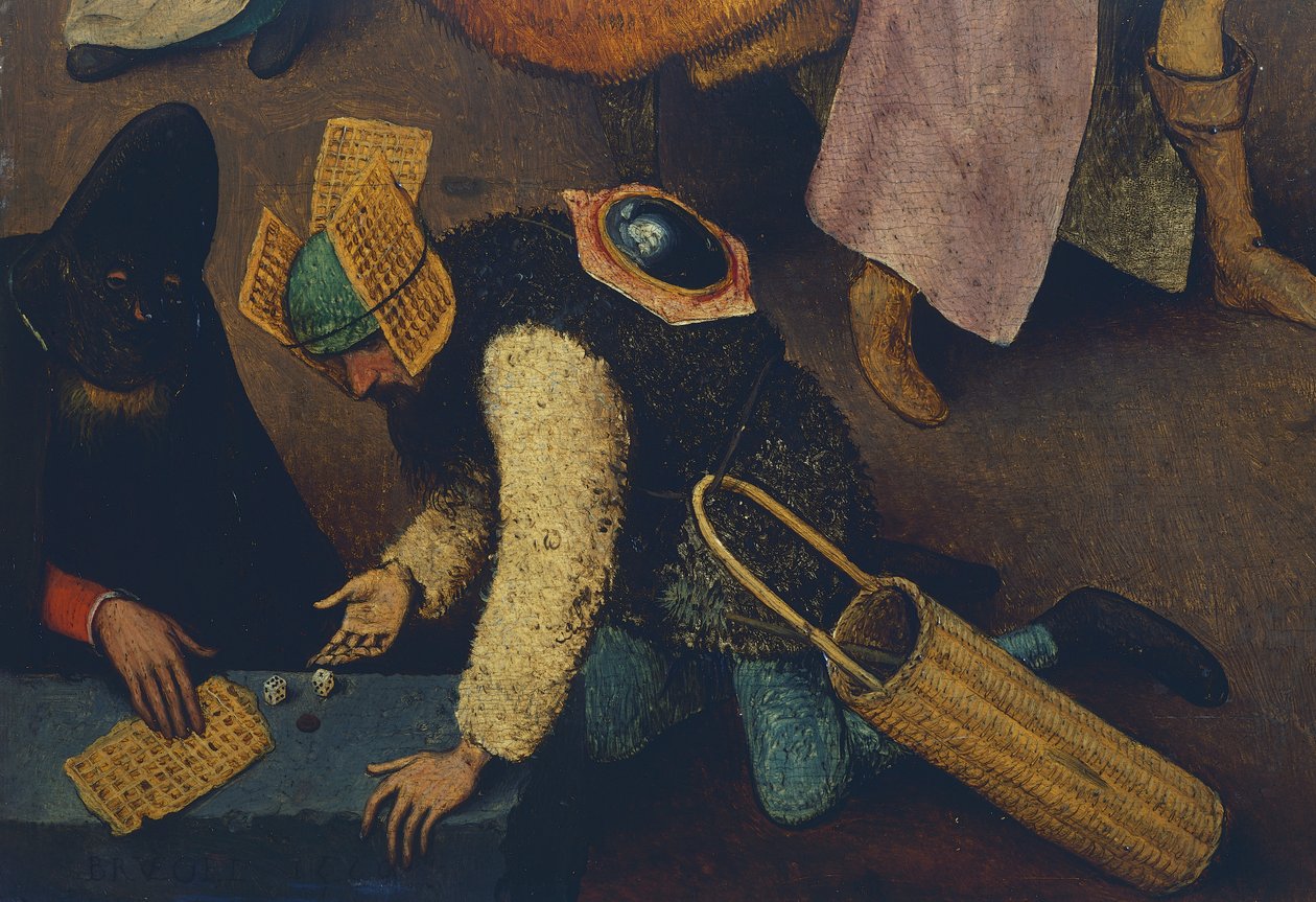 Dice players, detail from Fight between Carnival and Lent بواسطة بيتر بروغل الأكبر