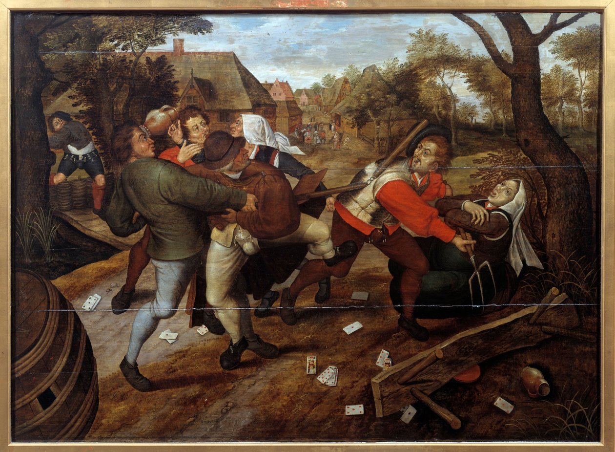 Peasants fight after a game of classes. Painting by Pieter Li the Jeune dit Brueghel d
