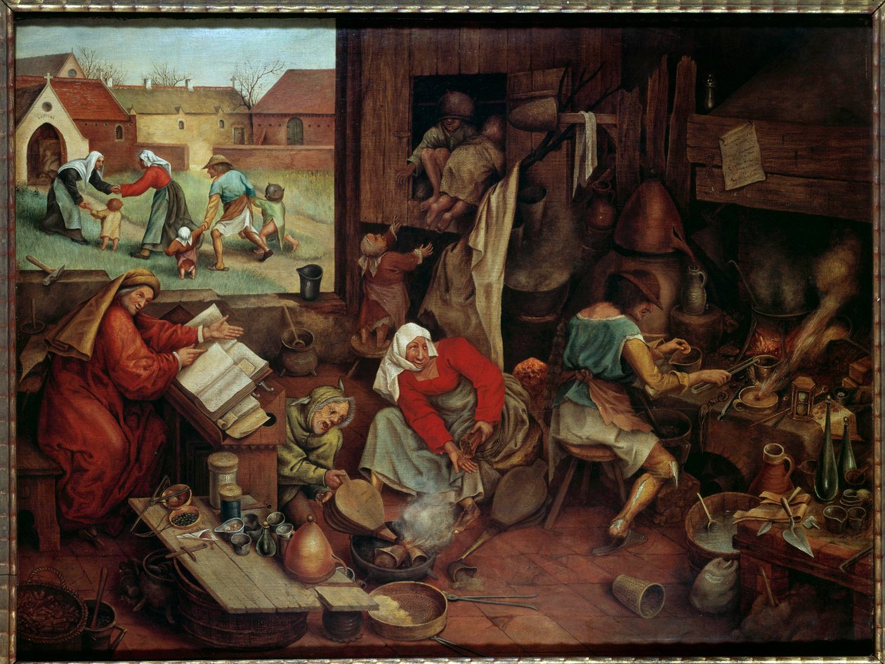 اللوحة الخيميائية لبيتر الشاب تسمى Brueghel d'Enfer (Breughel أو Bruegel أو Breugel) (1564-1638) مجموعة خاصة من القرن السابع عشر بواسطة بيتر الأصغر Bruegel
