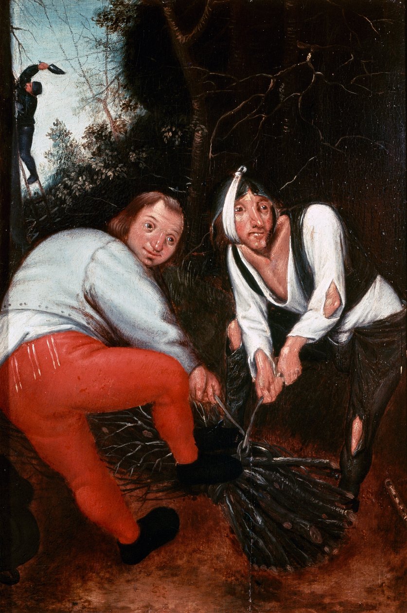Two peasants tying branches (oil on panel) بواسطة بيتر الأصغر Bruegel