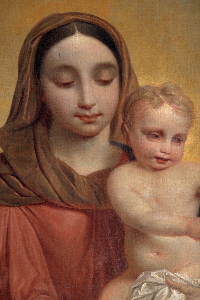 منظر داخلي ، رسم "السيدة مع الطفل مع الوردية" ، لوحة المذبح على المذبح الرئيسي بقلم P. Van Hanselaere بواسطة بيتر فان هانسيلير