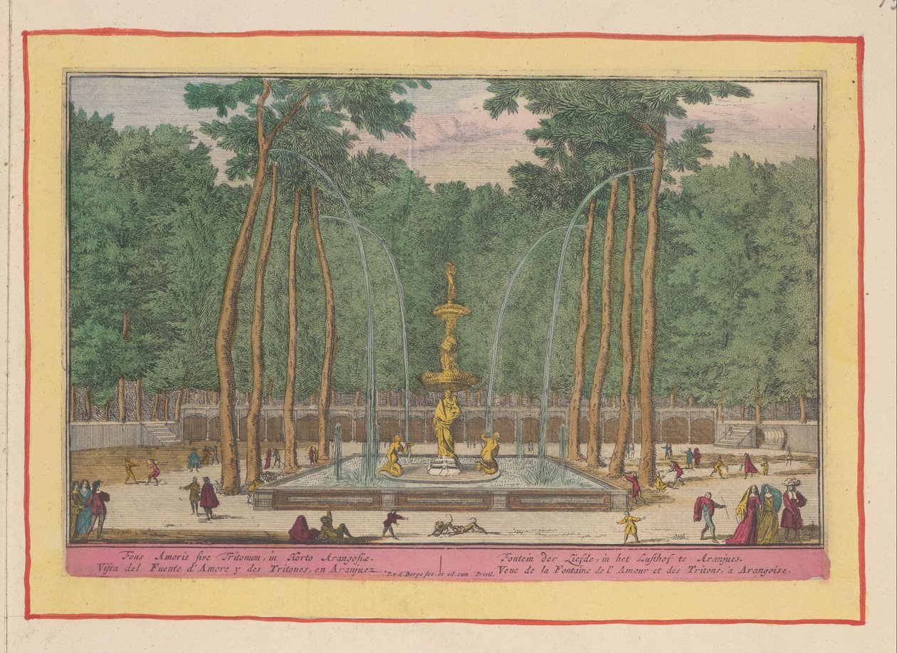 ينبوع الحب في ارانجويز ينبوع الحب ، في Lusthof في Aranjues / Fons Amoris sive Tritonum ، في Horto Arangosiae (العنوان على الكائن) Theatrum Hispaniae (...] (عنوان المسلسل) بواسطة بيتر فان دن بيرج