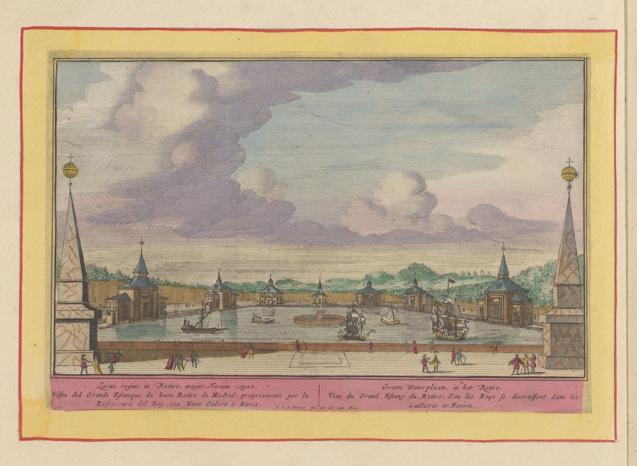 بركة كبيرة بها سفن في حدائق Palacio del Buen Retiro في مدريد Groote Waterplaats ، في Retiro (العنوان على الكائن) Theatrum Hispaniae (...] (عنوان المسلسل) بواسطة بيتر فان دن بيرج