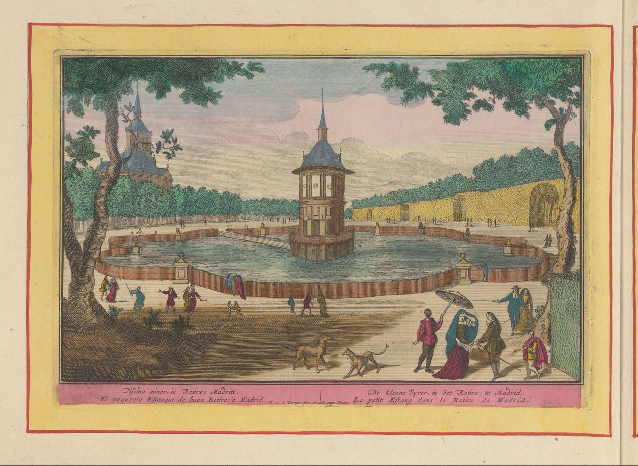 بركة صغيرة في حدائق Palacio del Buen Retiro في مدريد كلين فيفر ، في ريتيرو ؛ في مدريد (العنوان على الكائن) Theatrum Hispaniae (...] (عنوان المسلسل) بواسطة بيتر فان دن بيرج