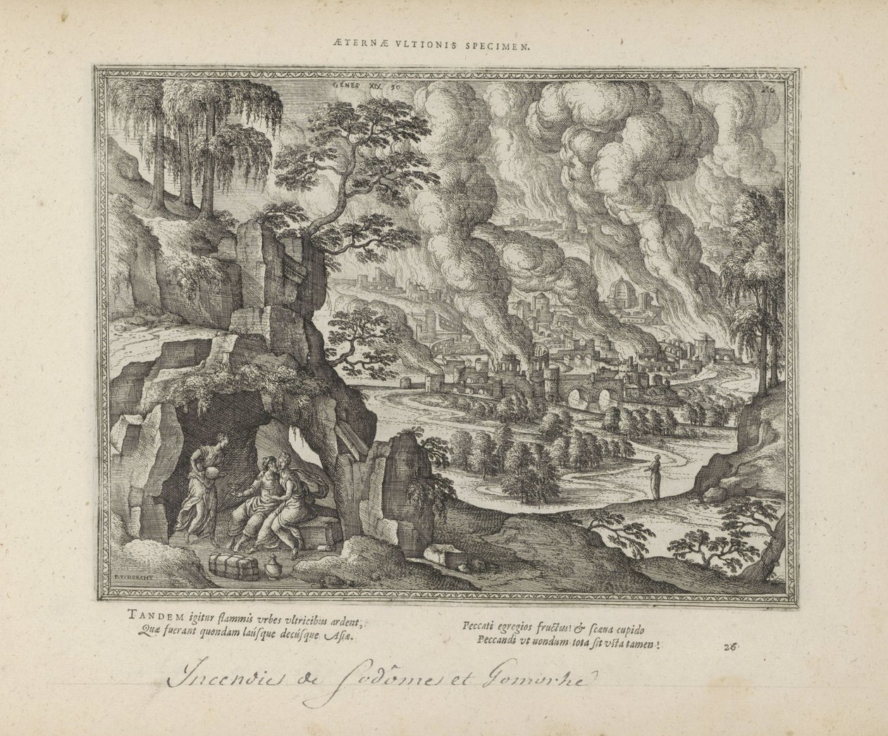 Vernietiging van Sodom en Gomorrah / Lot en zijn dochters النصب الأبدي للعدالة (العنوان على الكائن) الشعارات المقدسة والتاريخ الرئيسي لكلا العهدين (Oude Testament) (عنوان السلسلة) صور وأرقام الكتب (عنوان المسلسل) بواسطة بيتر فان دير بورشت (الأول)