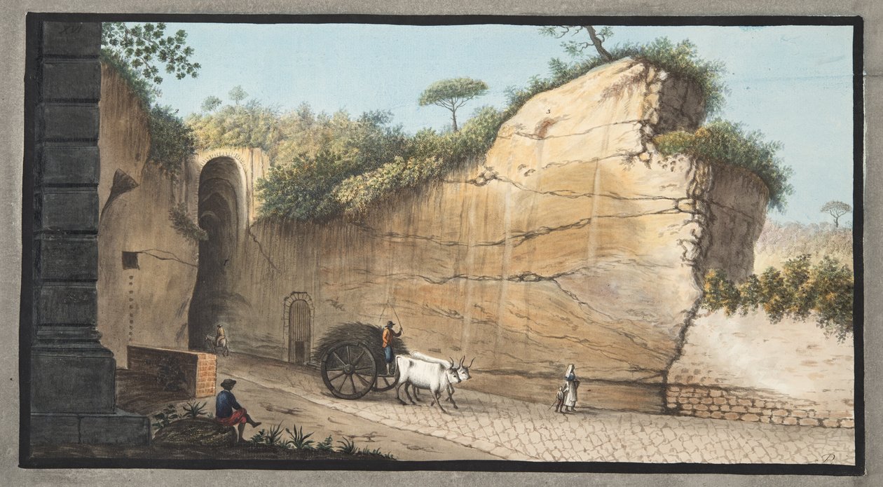 مدخل Grotta of Pausilipo ، اللوحة XVI ، من "Campi Phlegraei: ملاحظات على براكين الصقليتين" ، بقلم السير ويليام هاميلتون (1730-1803) ، نشر 1776 (نقش يدوي اللون) بواسطة بيترو فابريس