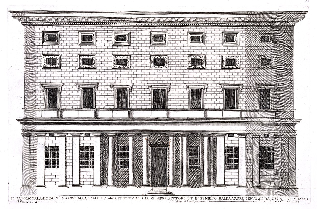 منظر لواجهة Palazzo Massimi alla Valle ، روما ، صممه Baldassarre Peruzzi (1481-1536) في 1532 بواسطة بيترو فيريريو