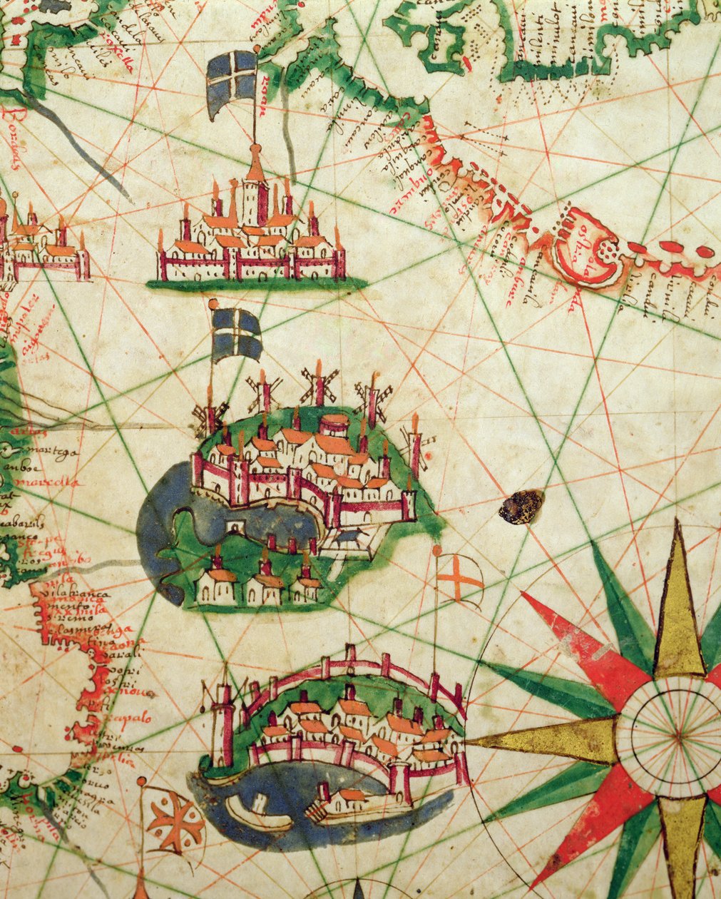 مدن مرسيليا وجنوة بموانئها ، من أطلس بحري ، 1651 (حبر على رق) (التفاصيل من 330919) بواسطة بيترو جيوفاني بونيس