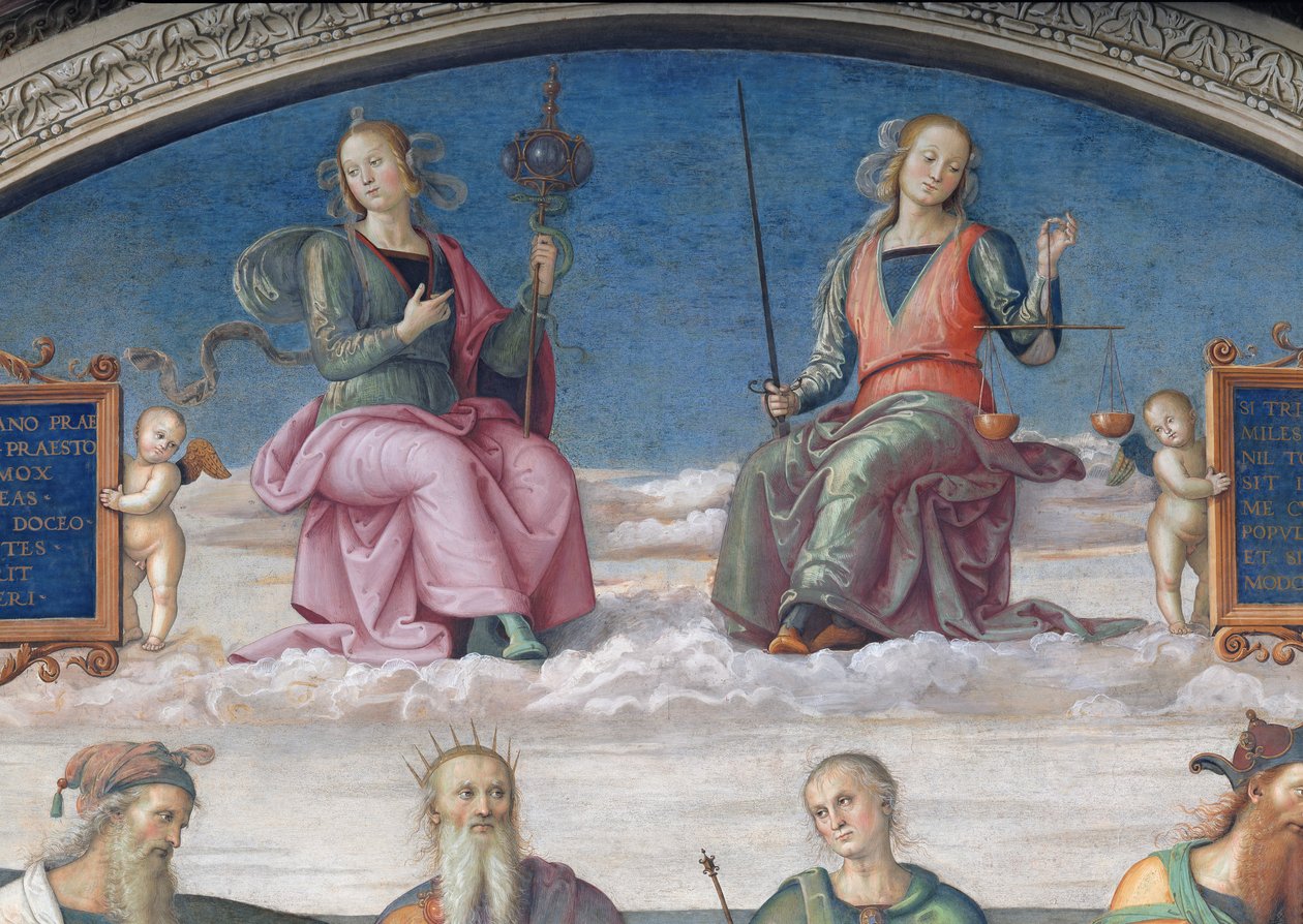 تفاصيل الحكمة والعدالة ، من Lunette في Sala dell&39;Udienza ، 1496-1500 بواسطة بيترو بيروجينو