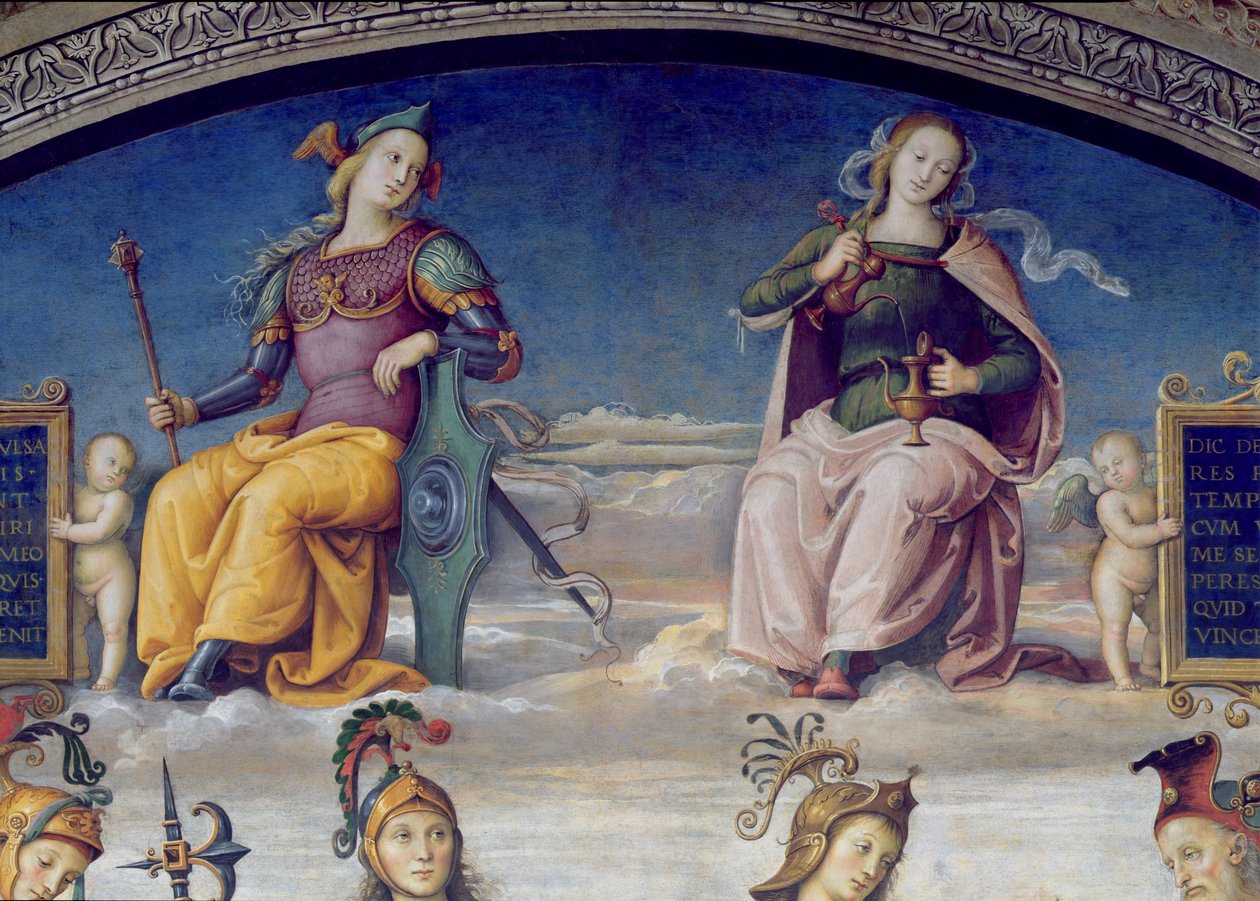 الثروة والاعتدال ، التفاصيل من Lunette of Fortune and Temperance ، من Sala dell&39;Udienza ، 1496-1500 بواسطة بيترو بيروجينو