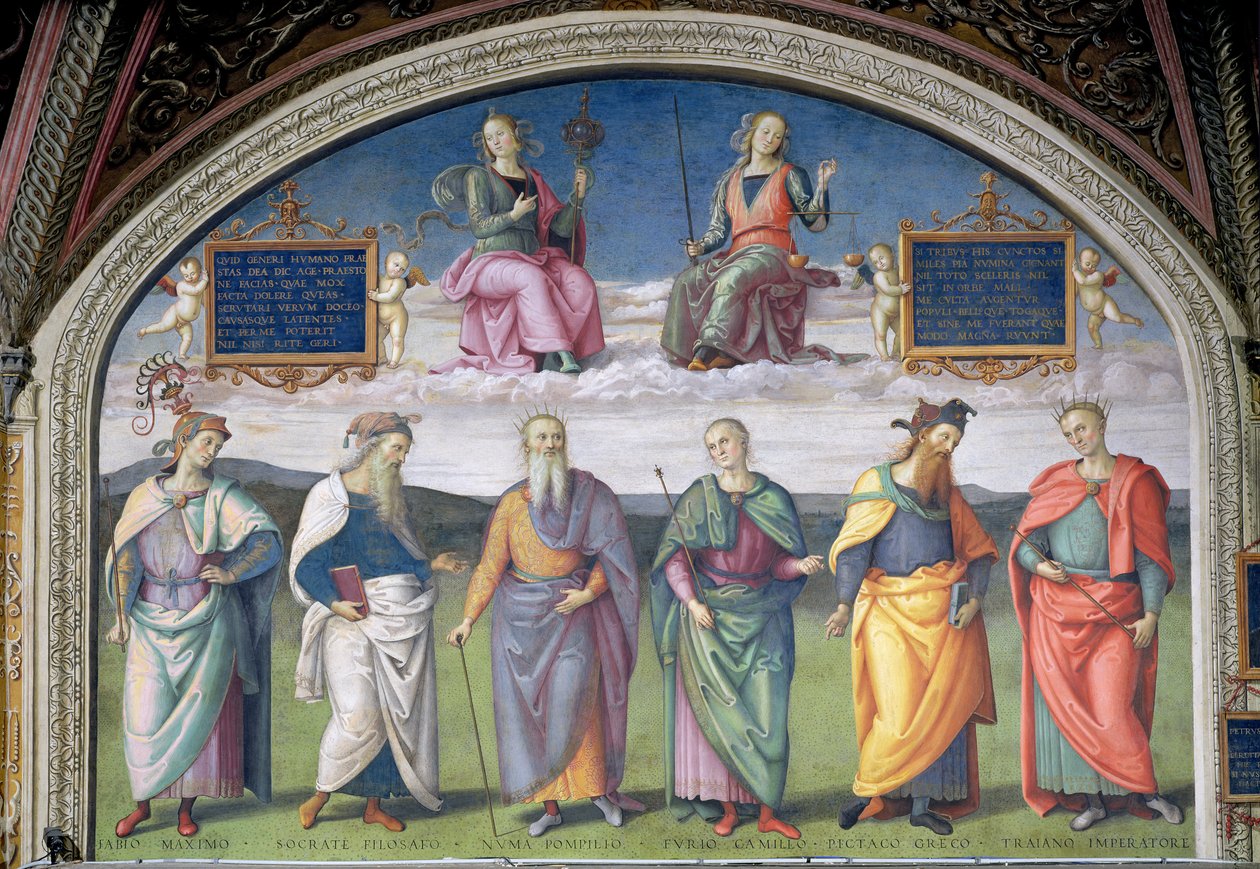Lunette of Prudence and Justice، from the Sala dell&39;Udienza، 1496-1500 بواسطة بيترو بيروجينو