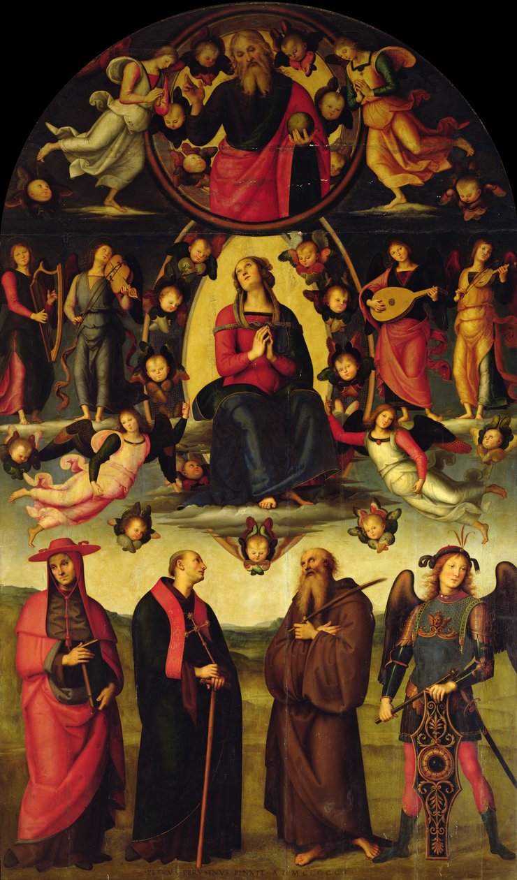 توجت العذراء مع الملائكة والقديسين (Vallombrosa altarpiece) بواسطة بيترو بيروجينو
