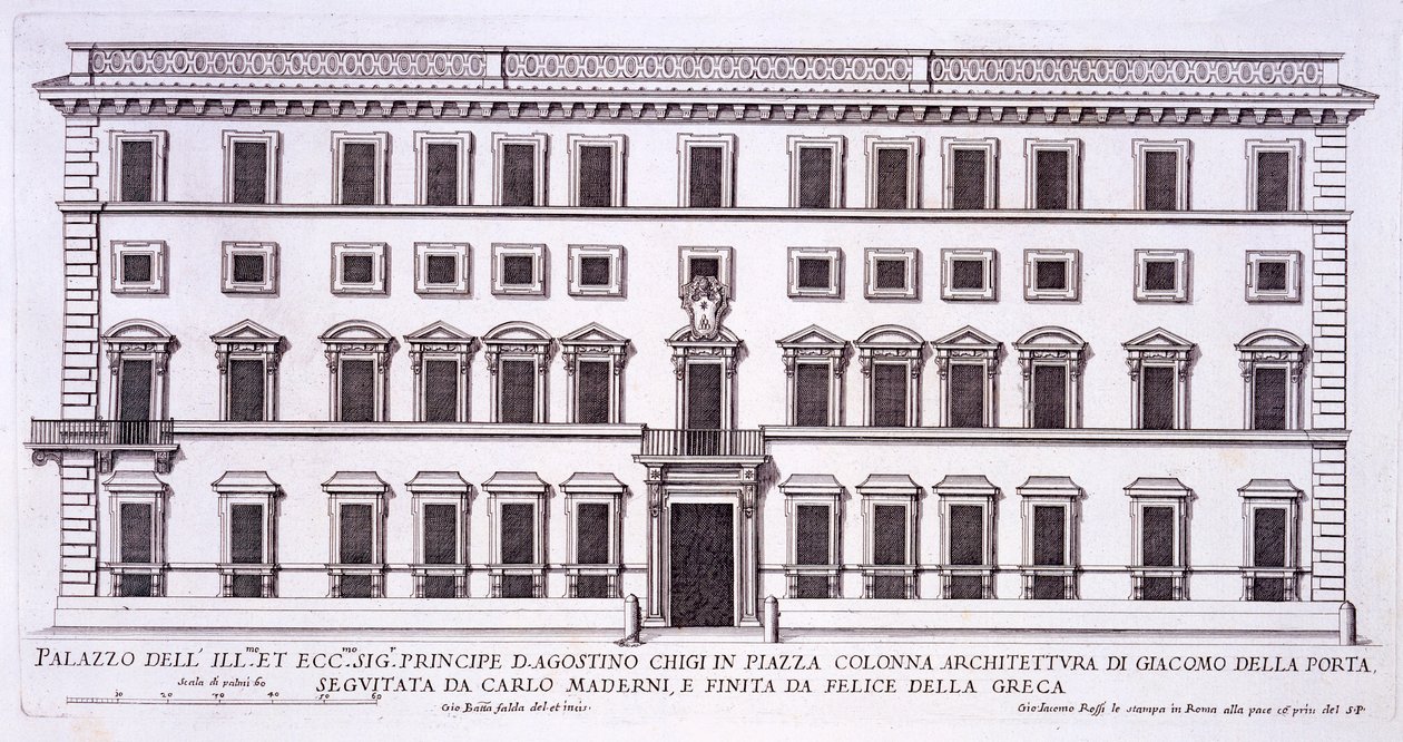 Palazzo Chigi ، ساحة كولونا ، روما ، من "Palazzi di Roma" ، تم نشره في سبعينيات القرن التاسع عشر بواسطة بيترو فيريريو