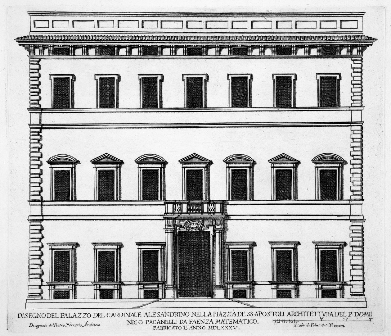 Palazzo of Cardinal Alesandrino، Piazza SS Apostoli، Rome، from &39;Palazzi di Roma&39;، part I، نشرت عام 1655 بواسطة بيترو فيريريو