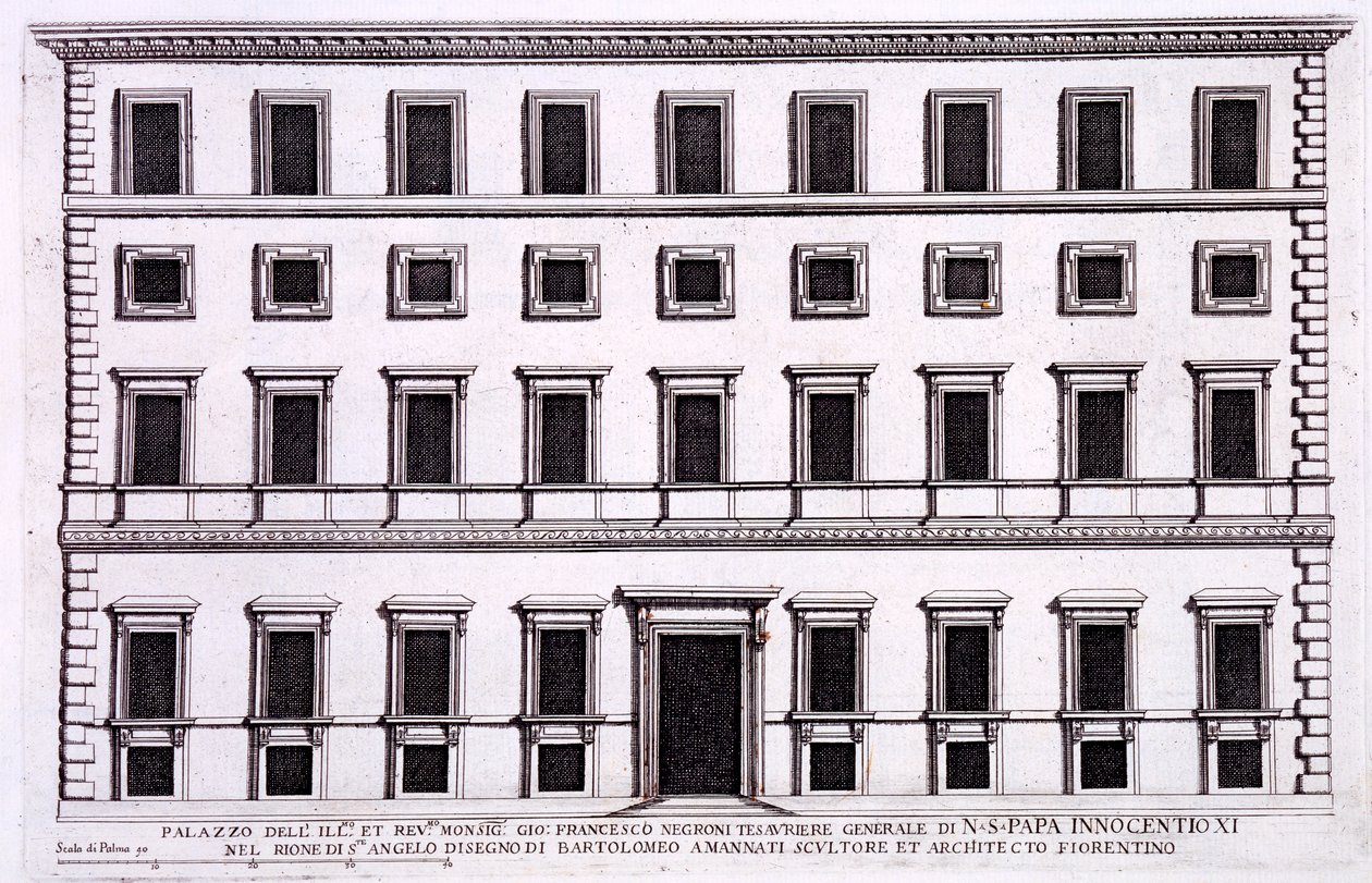 Palazzo of Giovanni Francesco Negroni ، أمين صندوق البابا إنوسنت الحادي عشر (1611-1689) ، روما ، من "Palazzi di Roma" ، الجزء الأول ، تم نشره عام 1655 بواسطة بيترو فيريريو