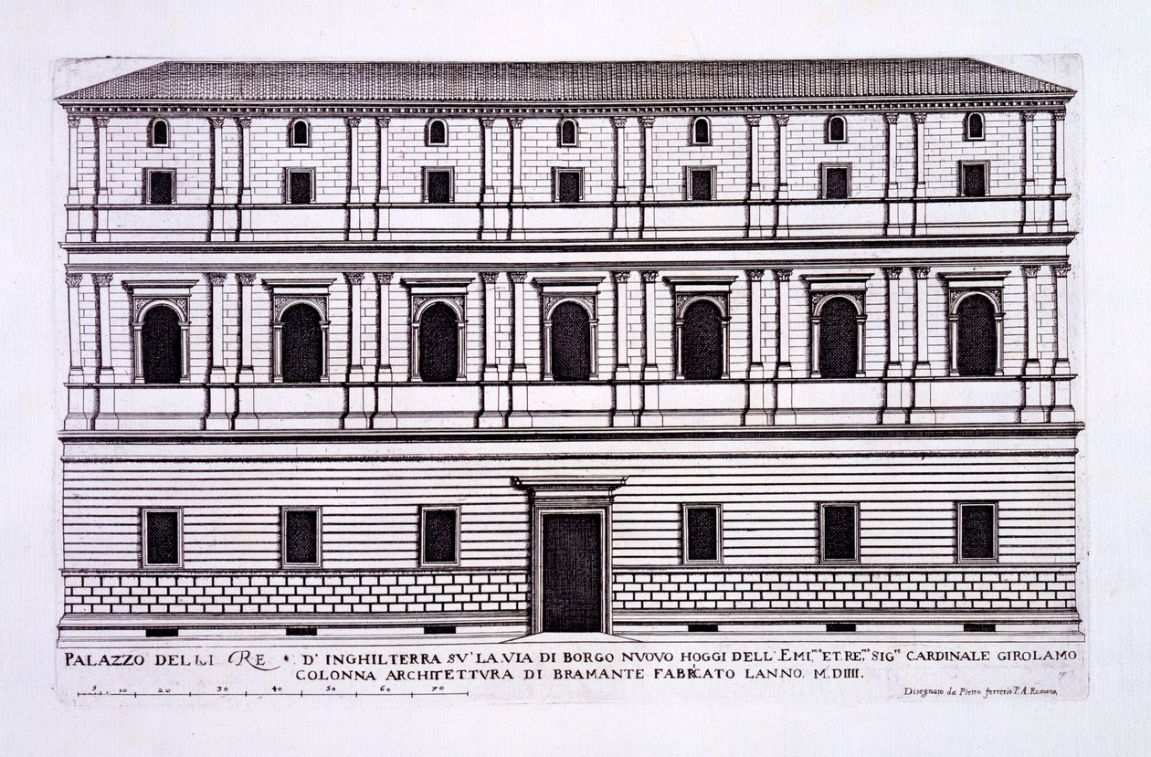 Palazzo of the Kings of England in the Borgo Nuovo، Rome، from &39;Palazzi di Roma&39;، part I، نشرت عام 1655 بواسطة بيترو فيريريو