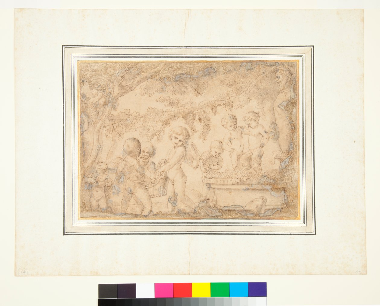 Putti and Infant Satyrs يضغطون على العنب (قلم وحبر بني وغسل بني) بواسطة بيترو تيستا