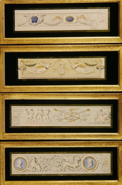 أربعة تصميمات للأفاريز حوالي عام 1823 (ألوان مائية وحبر وغسل على ورق) بواسطة Pietro (Attr. To) Ghinelli