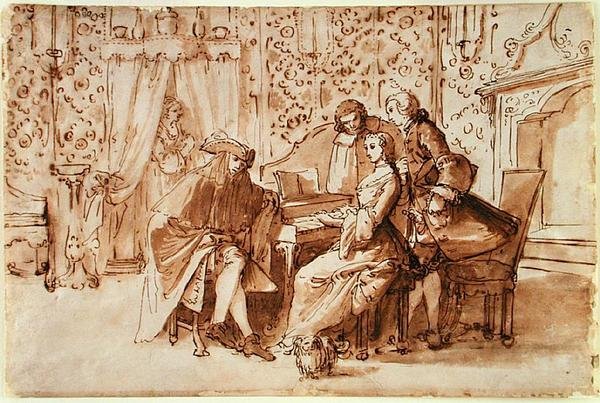 حفلة موسيقية (القلم والبني يغسلان فوق الطباشير الأسود على الورق) بواسطة بيترو أنطونيو نوفيلي