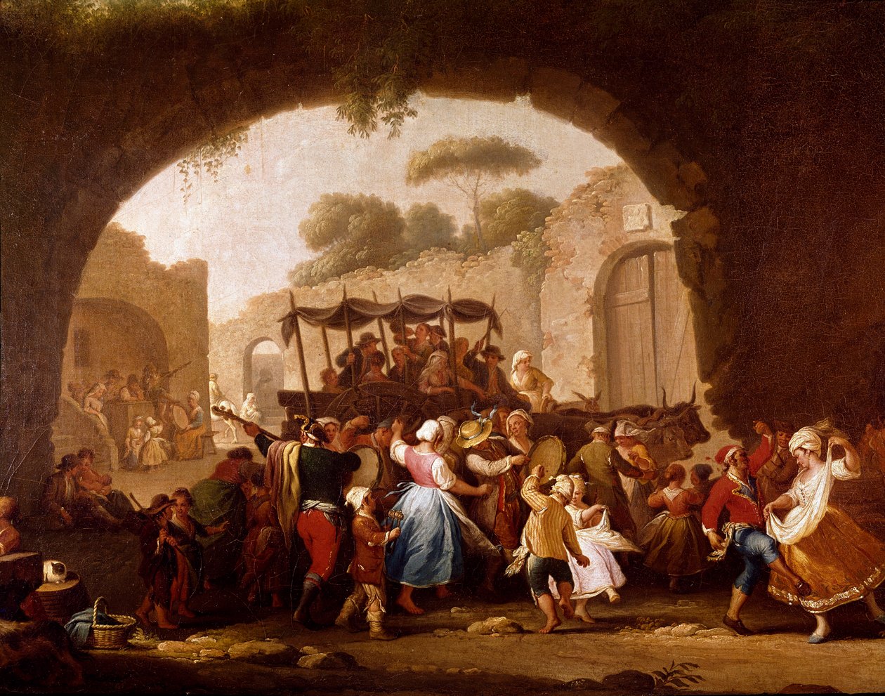 Dance scene and popular party in Naples Detail. Tarantella dancers (tarantella, tarantella). Painting by Pietro Fabris (active between 1763 and 1776) 18th century Naples, Museo Nazionale di San Martino بواسطة بيترو فابريس