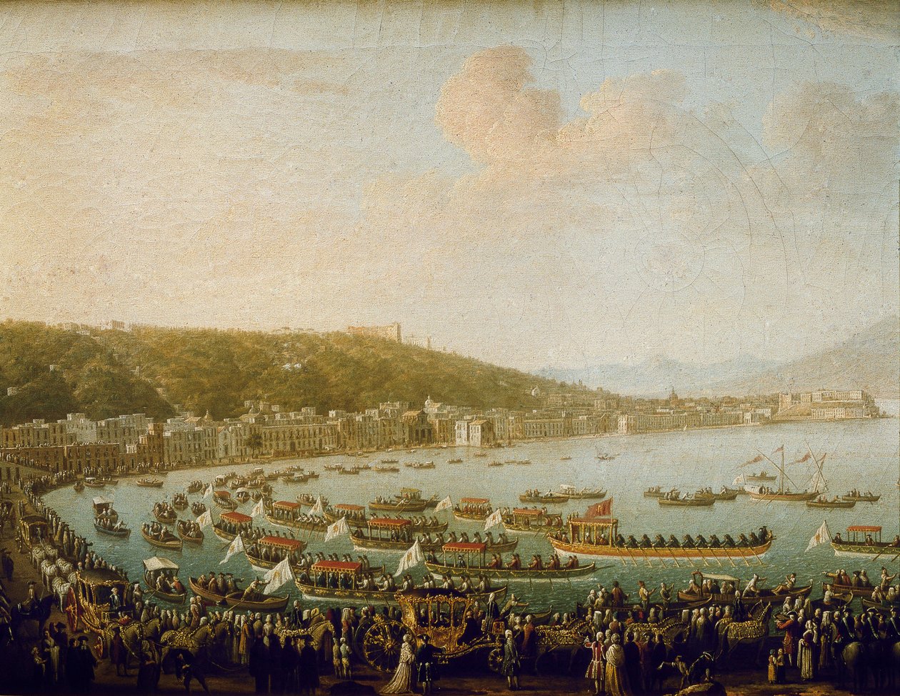 رحيل تشارلز الثالث ملك إسبانيا (كارلوس الثالث) (1716-1788) من خليج نابولي (إيطاليا). لوحة لبييترو فابريس (1756-1779) ، زيت على قماش بواسطة بيترو فابريس