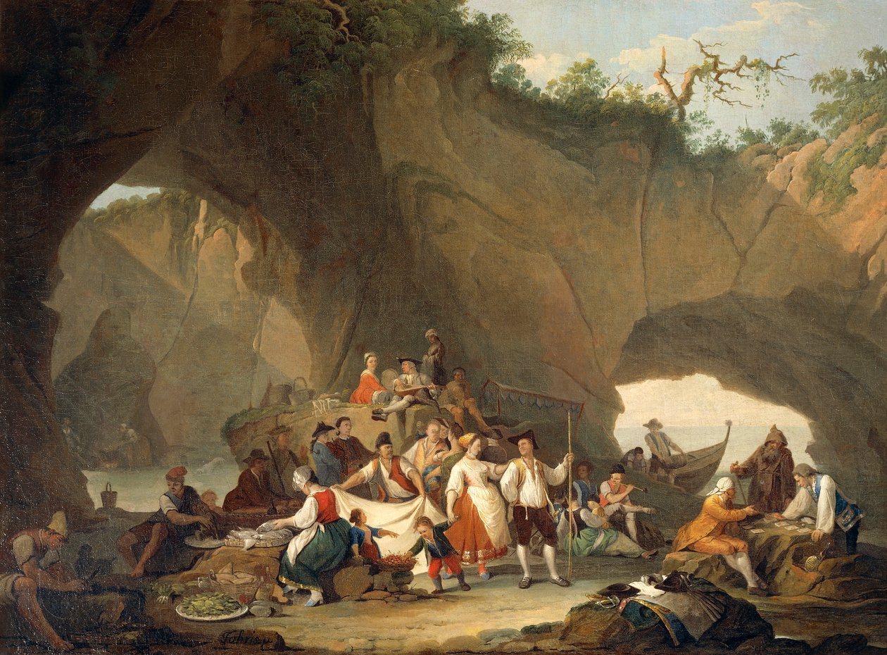 Ordinary People Having Lunch in Front of the Grotto, by Pietro Fabris بواسطة بيترو فابريس