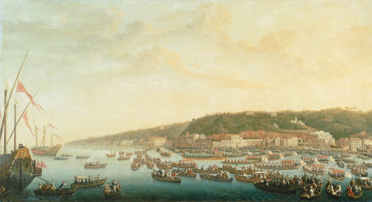 Procession of the Royal Ships at Posillipo, Naples, by Pietro Fabris (1740-1792), Italy بواسطة بيترو فابريس