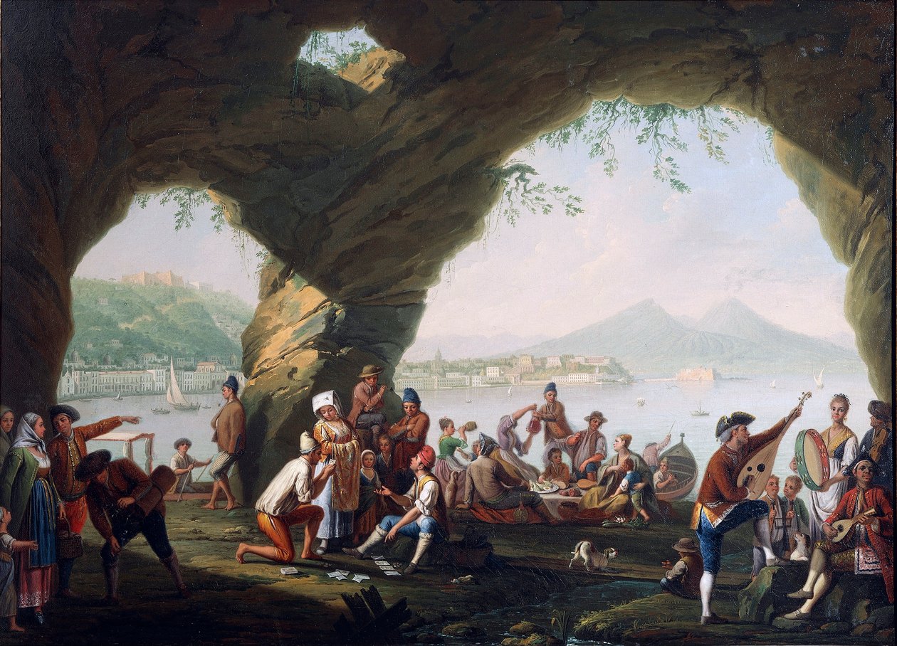Scenes of Everyday Life in a Cave in Posillipo, near Naples, by Pietro Fabris (oil on canvas) بواسطة بيترو فابريس