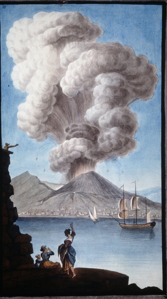 اندلاع بركان فيزوف عام 1779. قام بيير فابريس بتنفيذ هذا الغواش ، بناءً على طلب السير ويليام هاملتون ، السفير الإنجليزي في نابولي. بواسطة بيترو فابريس