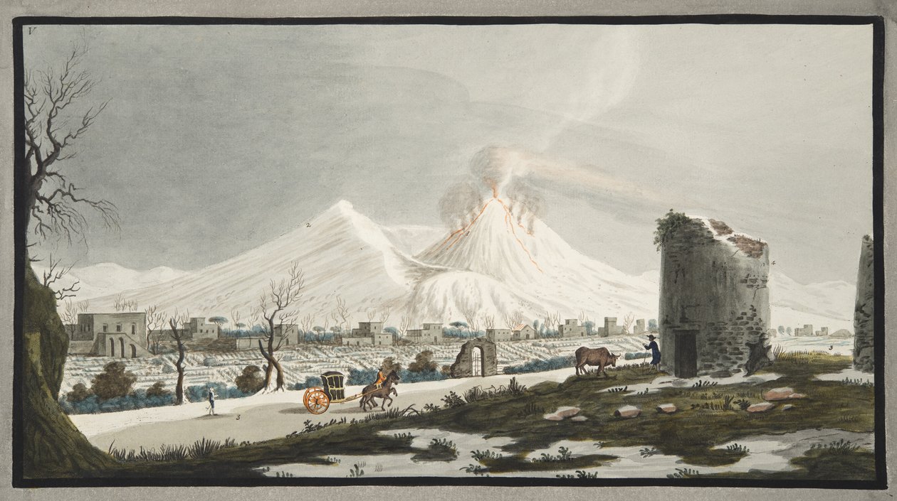 Vesuvius in Snow ، اللوحة الخامسة من "Campi Phlegraei: ملاحظات حول براكين الصقليتين" ، بقلم السير ويليام هاميلتون (1730-1803) ، نشر 1776 بواسطة بيترو فابريس