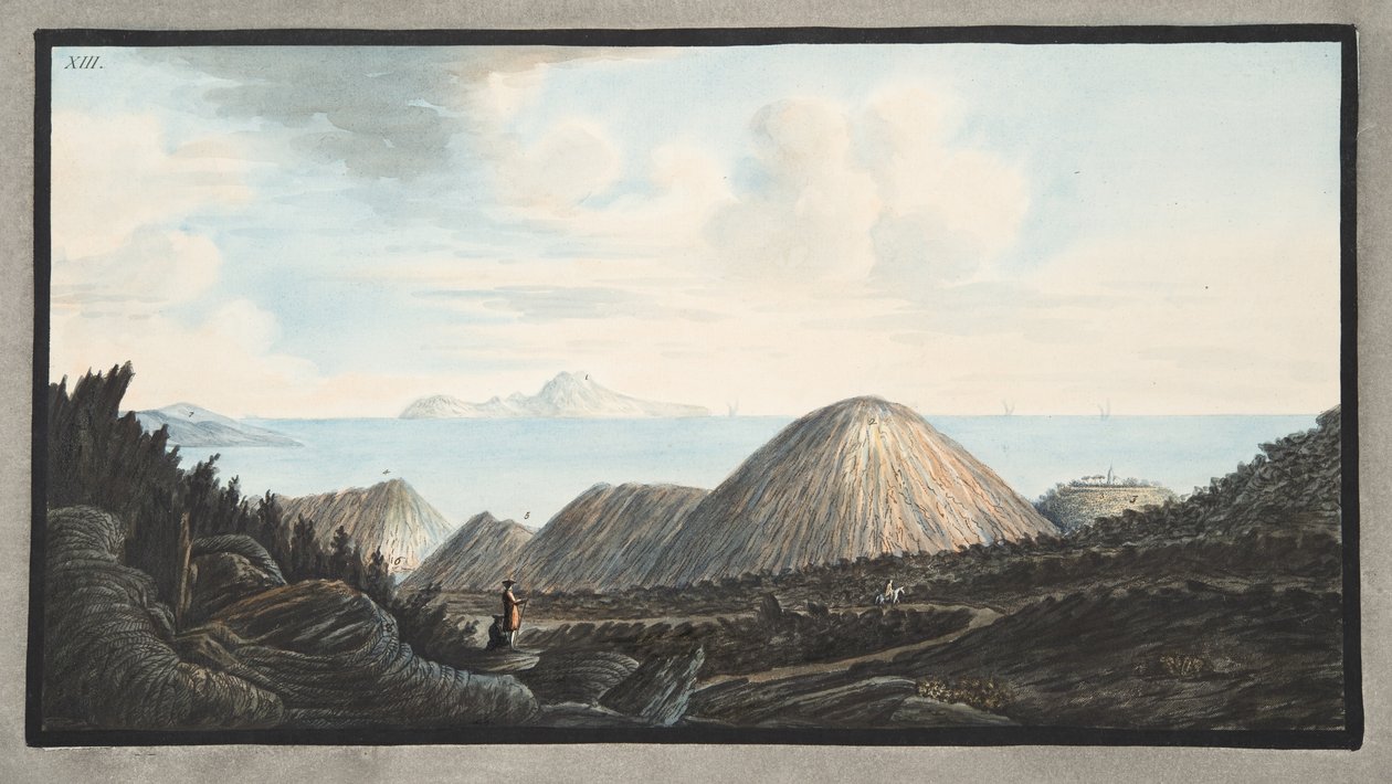 منظر للوضع الحالي للجبل الصغير الذي أثاره الانفجار في عام 1760 ، اللوحة الثالثة عشرة ، من "كامبي فليغراي: ملاحظات حول براكين الصقليتين" ، بقلم السير ويليام هاميلتو بواسطة بيترو فابريس