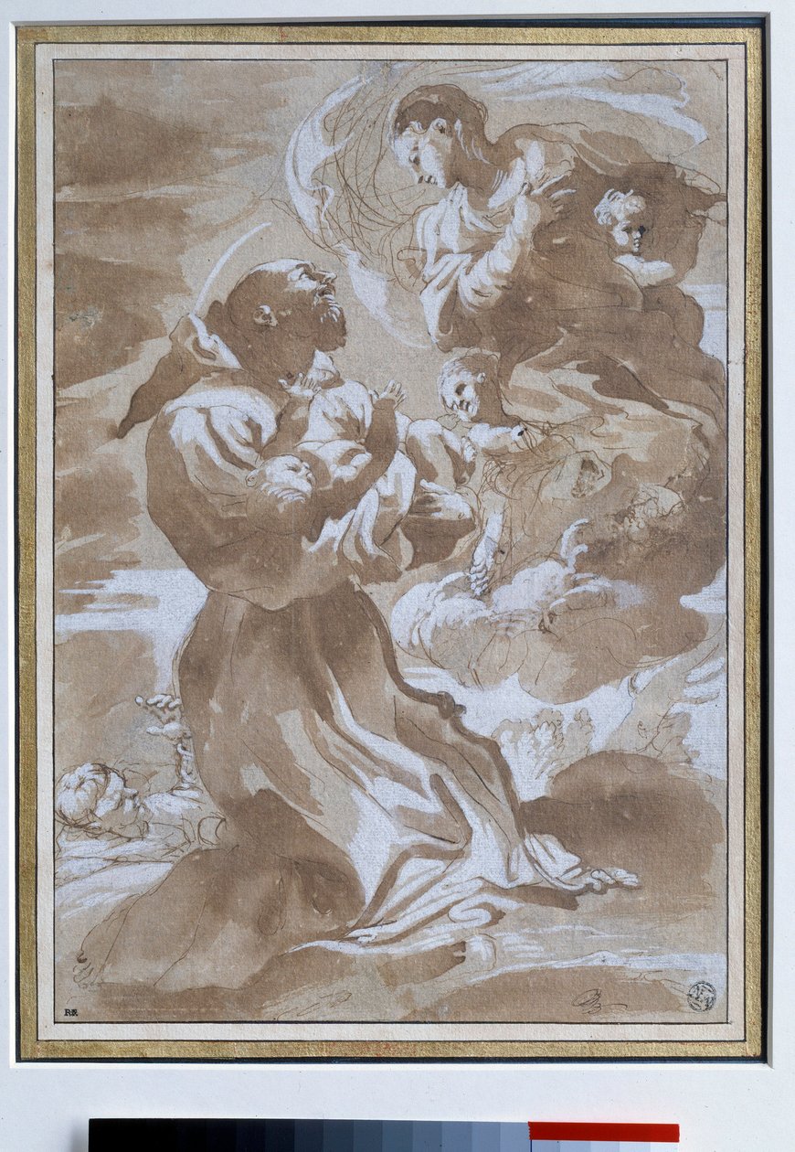 العذراء تحمل الطفل يسوع إلى القديس فرانسوا الأسيزي رسم بقلم بيترو فاشيني (1560-1602) شمس القرن السادس عشر. 0،23 x 0،33 م باريس. متحف اللوفر بواسطة بيترو فاكيني