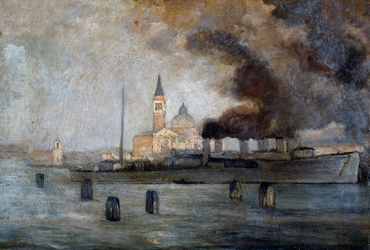 كنيسة القديس جوستوس في البندقية ، بقلم بيترو فراجياكومو (1856-1922) ، زيت على لوح ، 39x58 سم بواسطة بيترو فراجياكومو