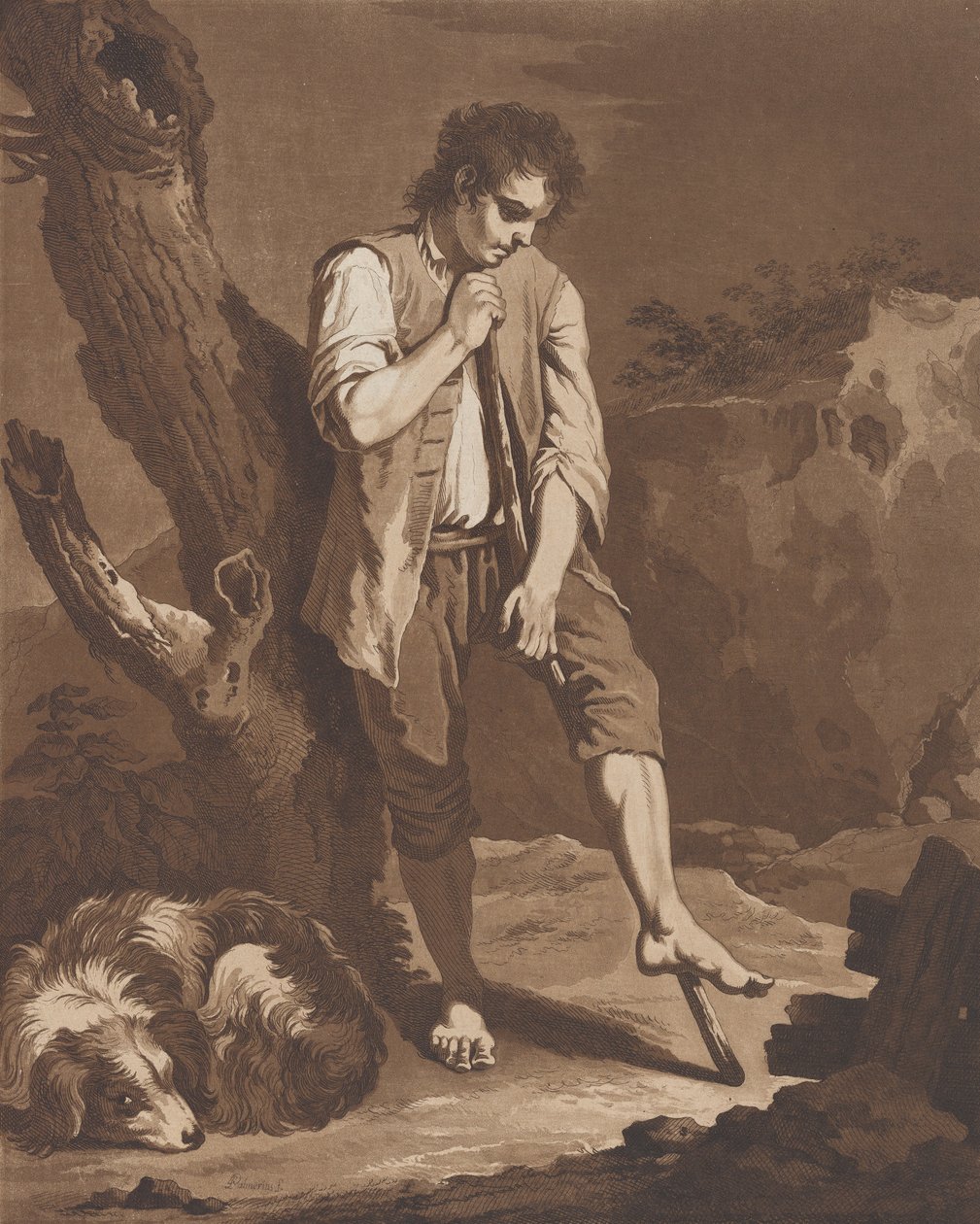 استراحة الرعاة ، شاب يستريح على عصا بينما كلبه مستلقي عند قدميه ... ، كاليفورنيا. 1757-1804. بواسطة بيترو جاكوبو بالميري