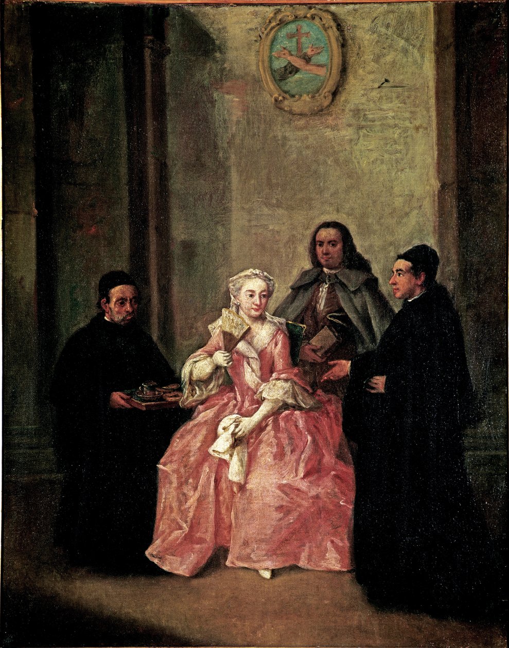 راهب يقدم لزوجين من الشوكولاتة الساخنة مع البسكويت الفينيسي - لوحة لبيترو لونجي (1702-1785) 1774 قاتمة 61x50 سم فينيسيا ، كا ريزونيكو ، الجرد 2251 بواسطة بيترو لونغي