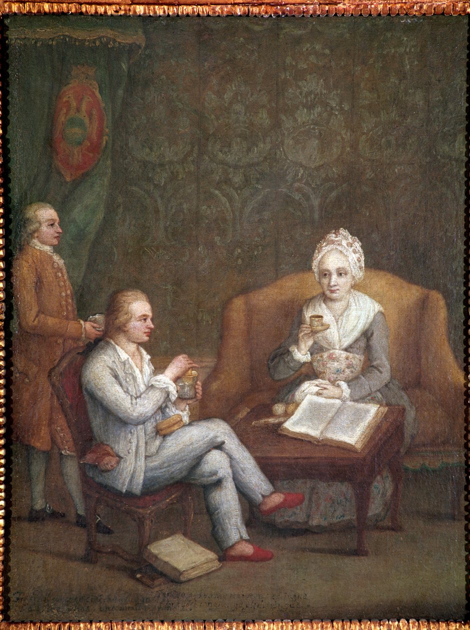 Portrait of Adriana Giustinian with her son Gerolamo Ascanio taking hot chocolate (Adriana Giustinian Barbarigo and her son Gerolamo Ascanio taking a cup of chocolate) Painting by Pietro Longhi (1702-1785) 1779 approx. Dim 58x45 cm Venice, Ca 