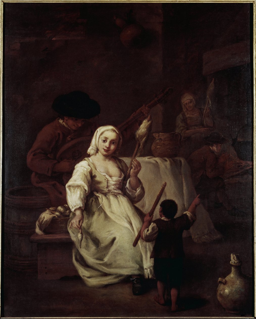 The Spinner - لوحة لبيترو لونجي (1702-1785) ، زيت على قماش ، 69 × 49 سم ، حوالي 1750. البندقية ، مؤسسة Querini Stampalia بواسطة بيترو لونغي