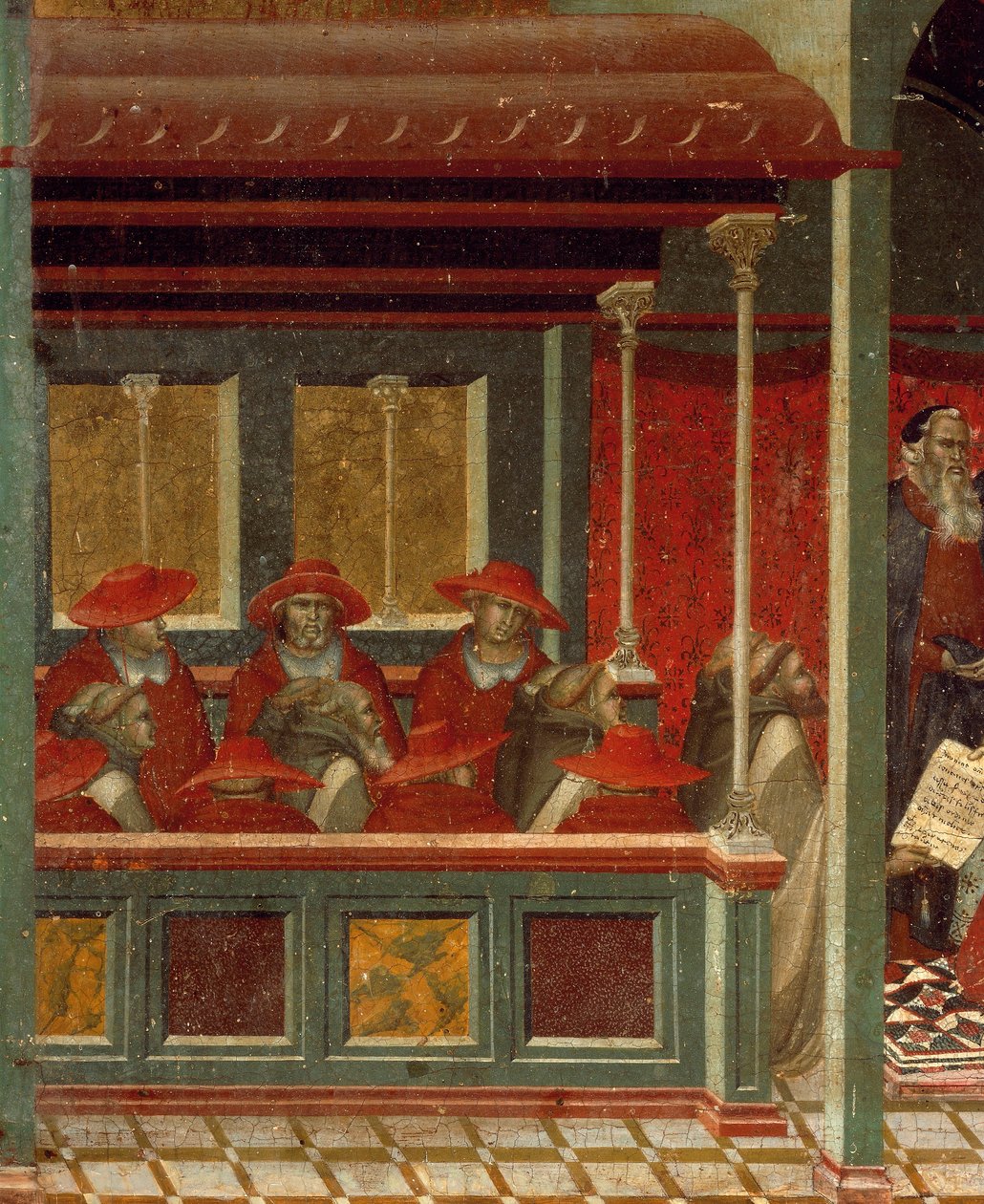 Honorius III يوافق على قاعدة Carmelite ، تفاصيل من predella of altarpiece for Carmine بواسطة Pietro Lorenzetti (حوالي 1280-1348) ، تمبرا وذهب على لوح خشبي بواسطة بيترو لورينزيتي