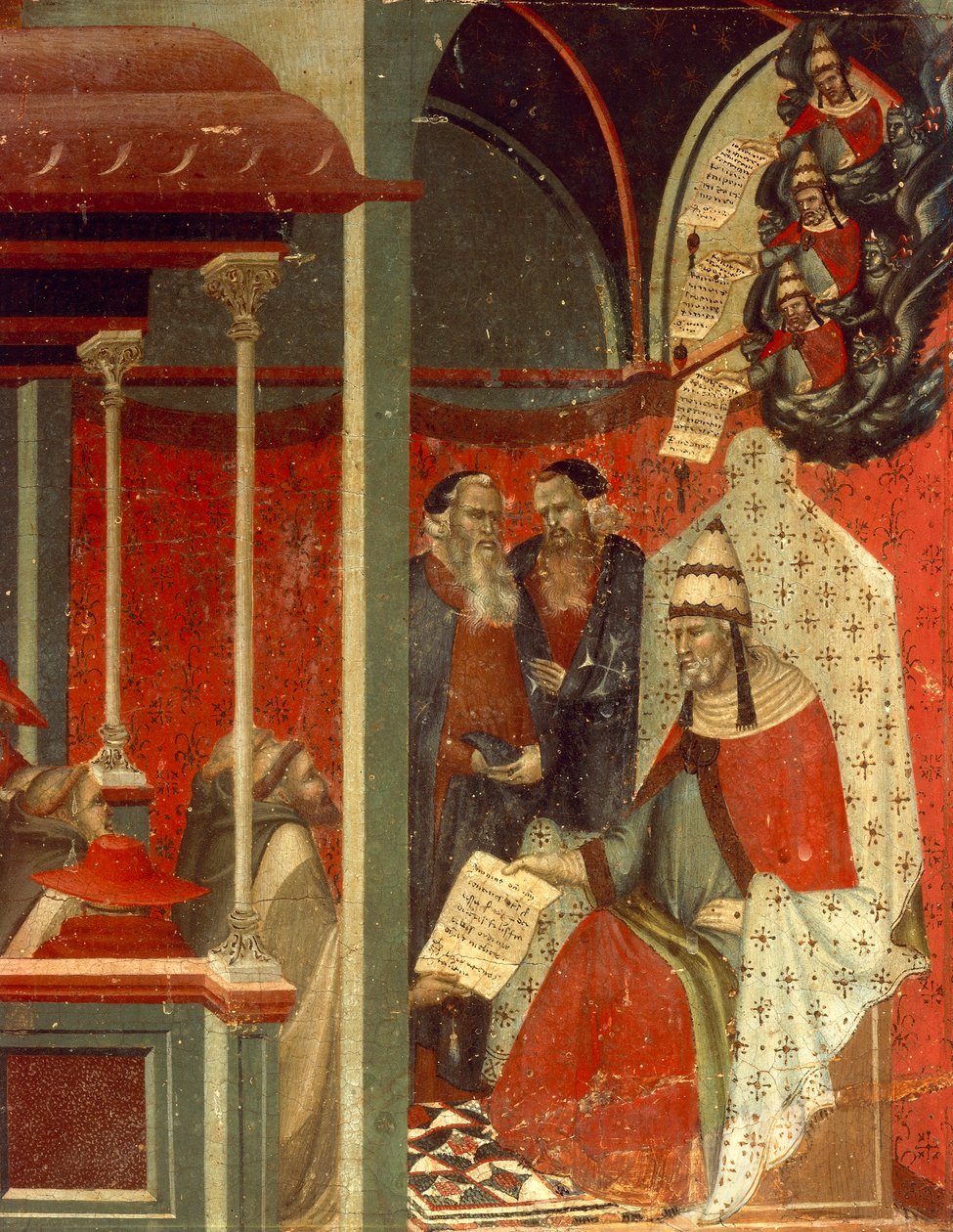 Honorius III يوافق على قاعدة Carmelite ، تفاصيل من predella of altarpiece for Carmine ، بقلم Pietro Lorenzetti (حوالي 1280-1348) ، تمبرا وذهب على لوح خشبي بواسطة بيترو لورينزيتي