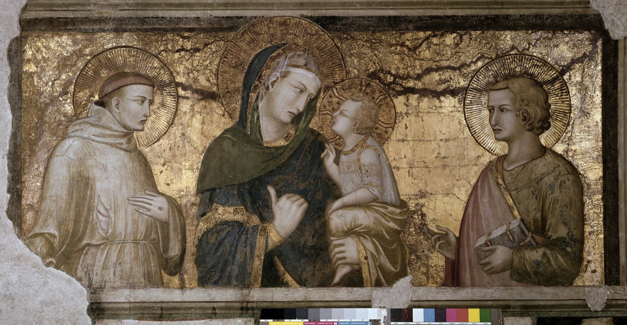 The Virgin and Child between Saint John and Saint Francois Fresco by Pietro Lorenzetti (1280-1348) in Assisi (Assisi), Lower Basilica, Orsini Chapel. بواسطة بيترو لورينزيتي
