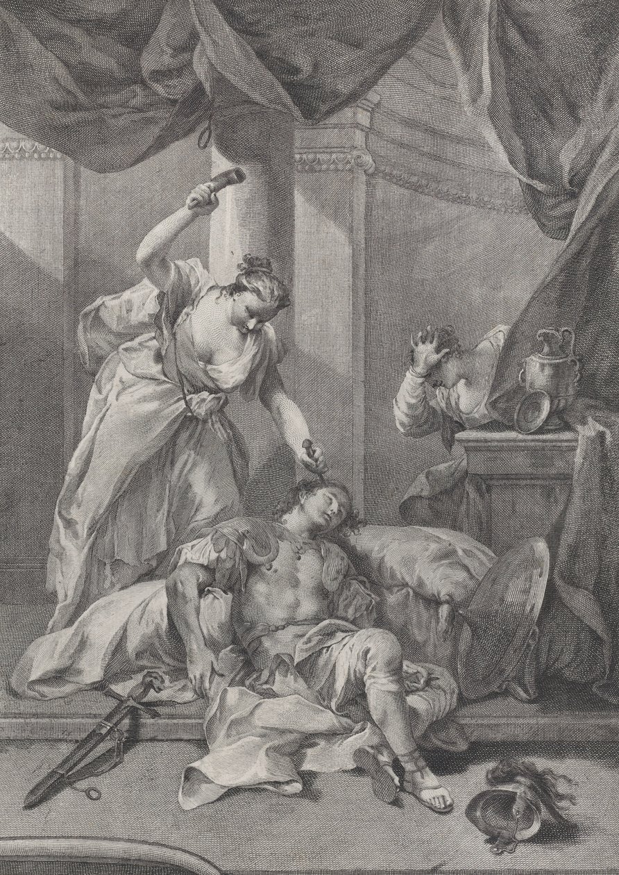 ياعيل تدق وتد الخيمة في هيكل سيسرا النائم ، إلى اليمين بحد ذاته ... ، كاليفورنيا. 1730 - 39. بواسطة بيترو موناكو