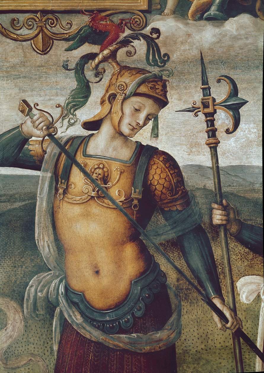 Leonidas I of Sparta (540-480 BC), king of the Lacedemonians. Detail of the fresco “” Strength and temperance with six ancient heros”” by Pietro Vannucci dit il Perugino (The Perugin بواسطة بيترو بيروجينو