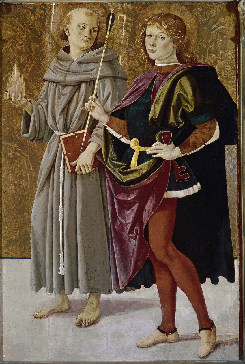 St. Bernardine of Feltre and St Sebastian (tempera on wood, c.1476) بواسطة بيترو بيروجينو