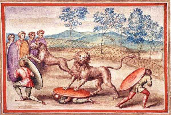 Ms Gen 1496 f.18 ترويض الأسد بواسطة بيترو سانتي بارتولي