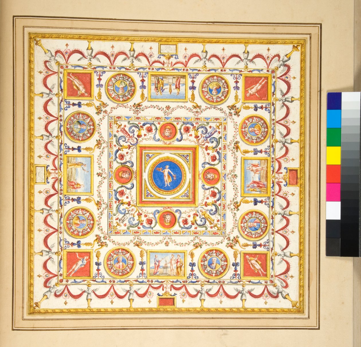 Volta del Palazzo di Augusto (طباشير أسود ، بعضها بالقلم والحبر البني. ملون بالألوان المائية) بواسطة بيترو سانتي بارتولي