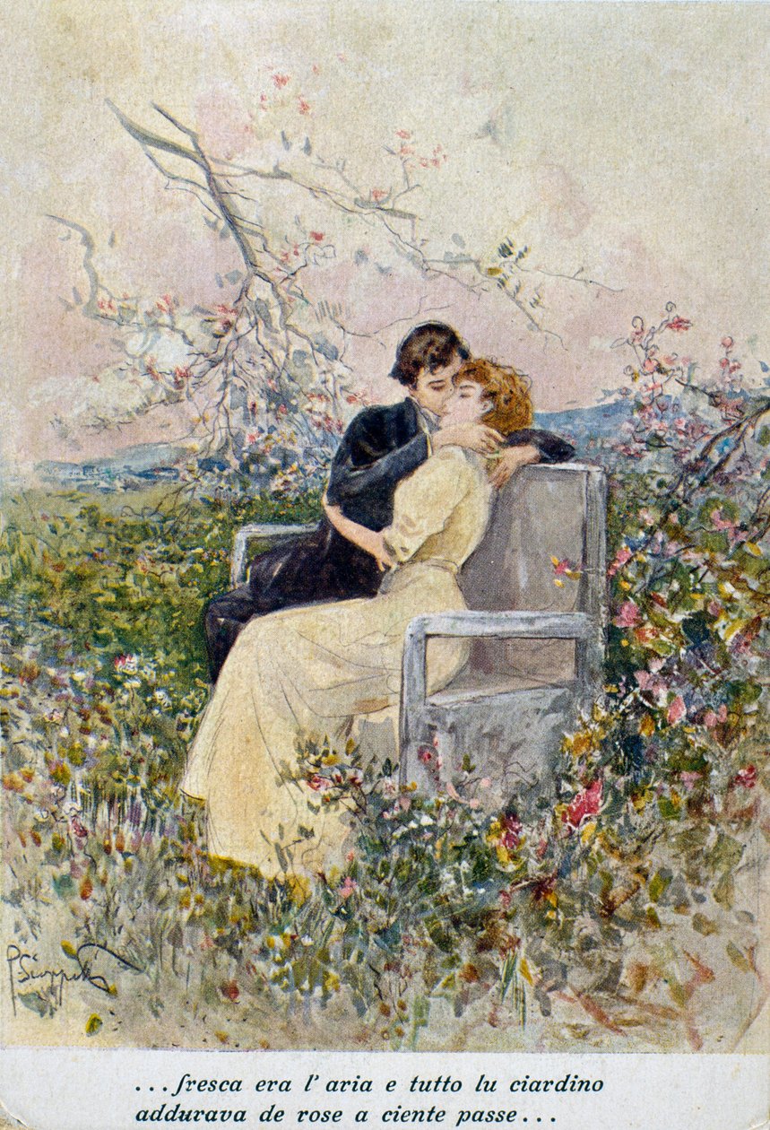 Two lovers, illustration by Pietro Scoppetta (1863-1920), Italy, 20th century بواسطة بيترو سكوبيتا