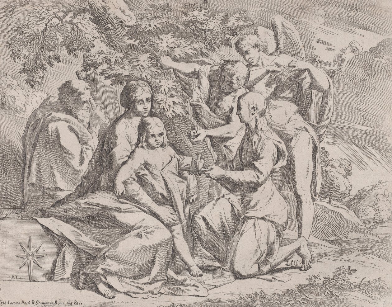 العائلة المقدسة التي تغذيها الملائكة ، كاليفورنيا. 1642-44. بواسطة بيترو تيستا