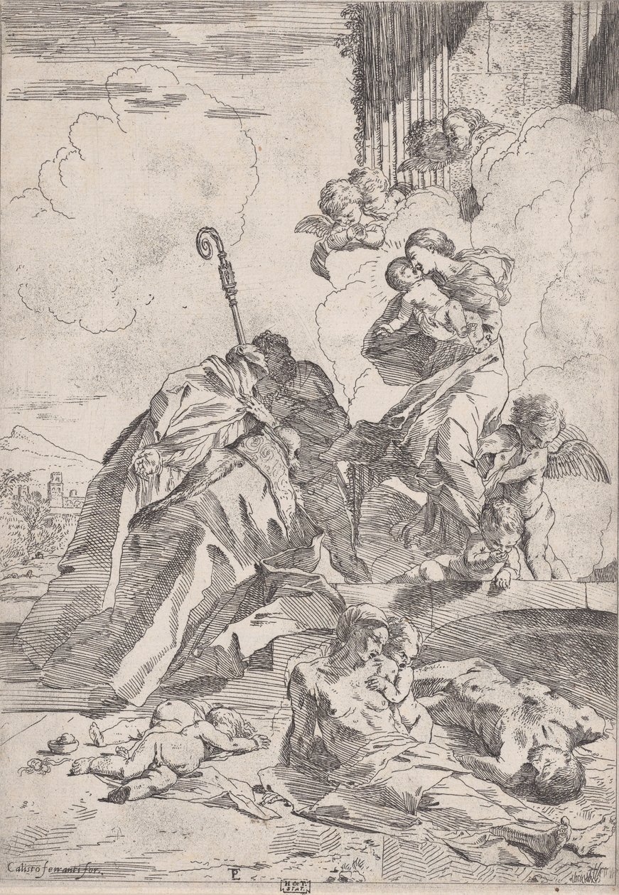 ثلاثة قديسين Lucchese يشفعون مع العذراء لضحايا الطاعون ....، ca. 1630 - 31. بواسطة بيترو تيستا